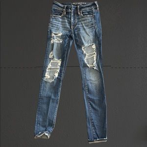 American Eagle Dark Wash Super Stretch with rips size US 4